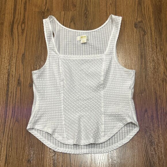 Anthro Maeve Tank Top Womens Small White Textured Square Neck Cotton Stretch - Picture 1 of 6
